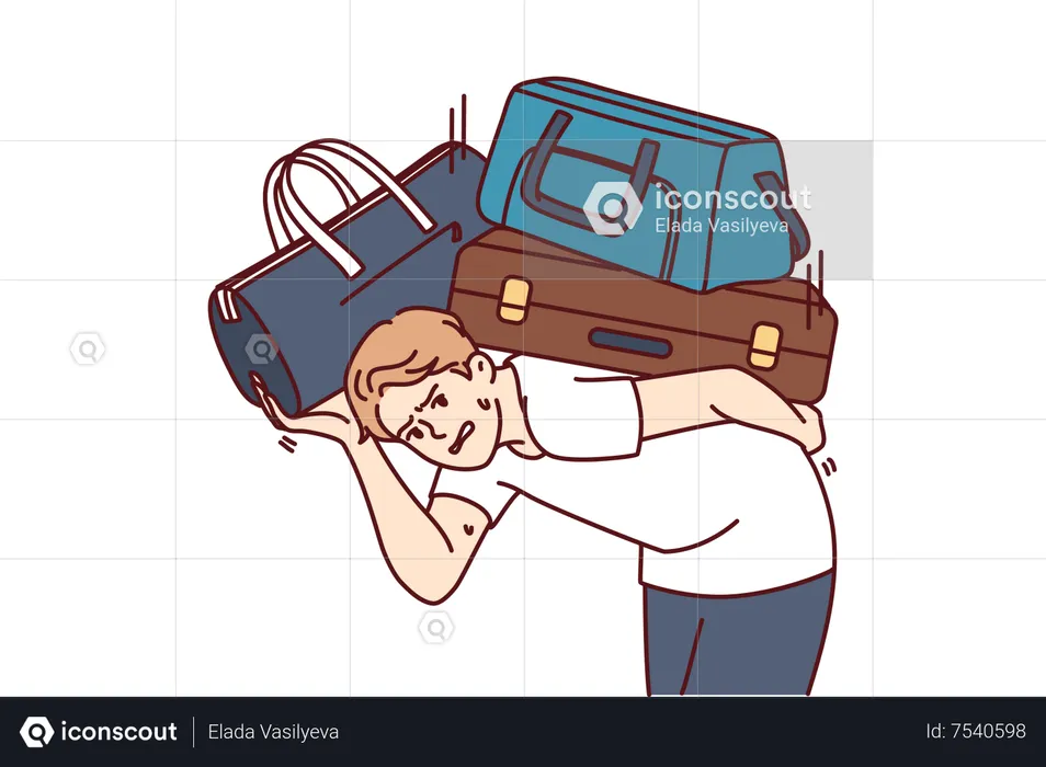 Man carrying luggage bags on back  Illustration
