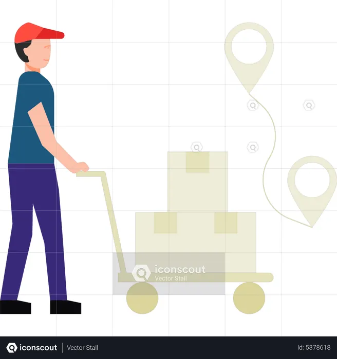Man carrying package trolley  Illustration