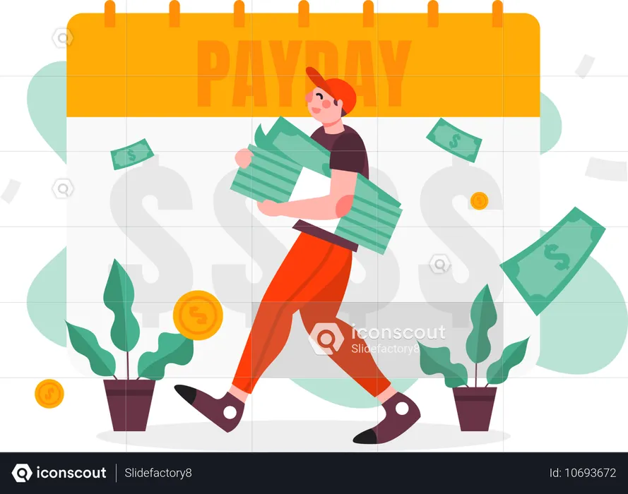 Man Carrying Paycheck  Illustration