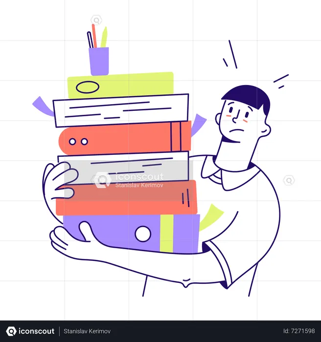 Man carrying  stack of documents in office  Illustration