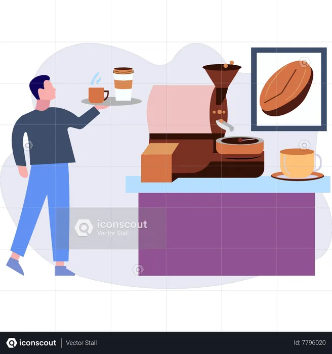 Man carrying tray of coffee  Illustration