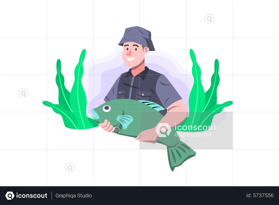 Man caught big fish  Illustration