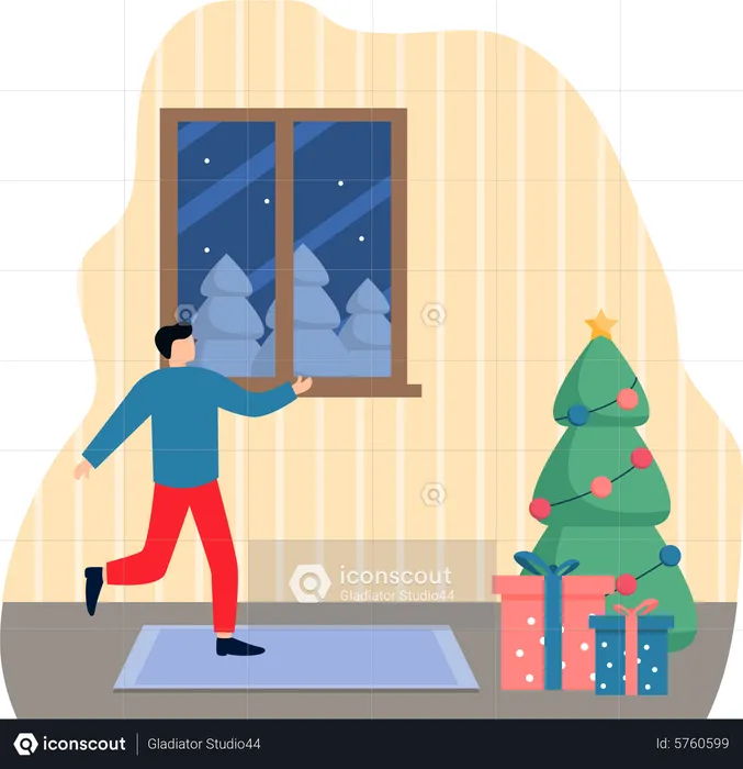 Man celebrate Christmas alone  Illustration