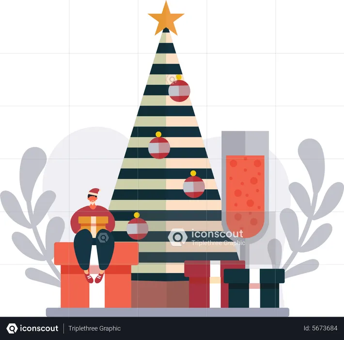 Man Celebrate Christmas Party  Illustration