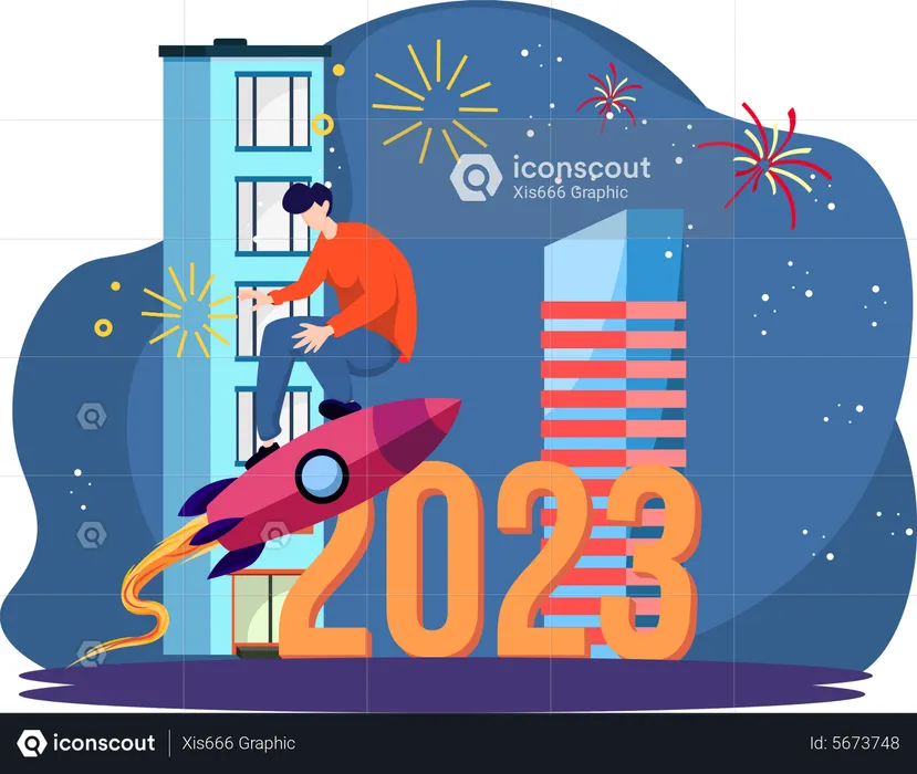 Man Celebrate New Year 2023  Illustration