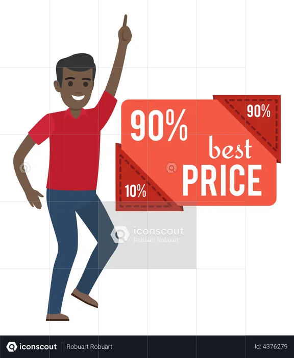 Man celebrating 90 percent sale  Illustration