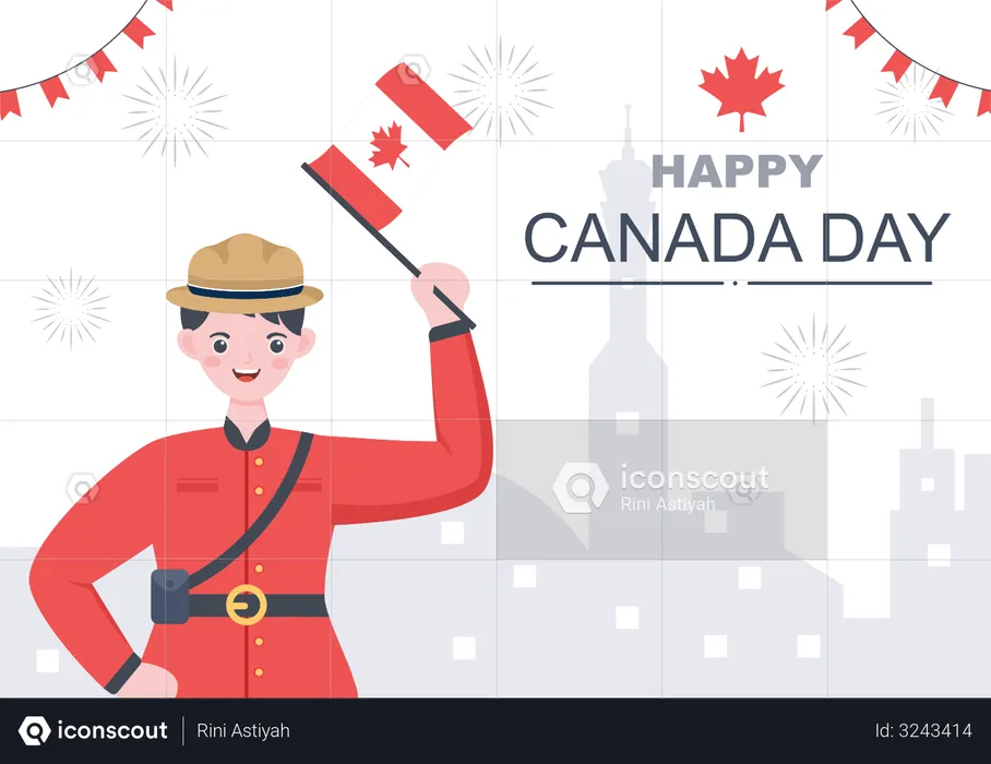 Man celebrating Canadian Independence day  Illustration