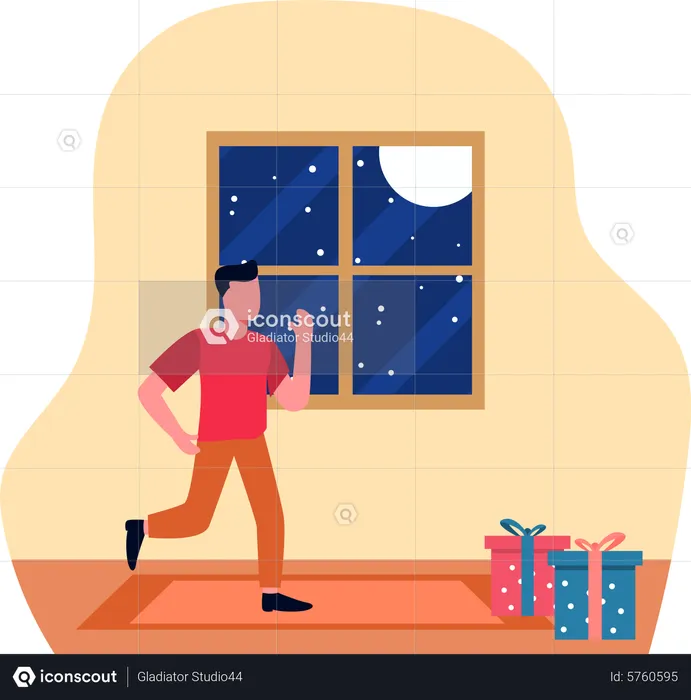Man celebrating Christmas at home  Illustration