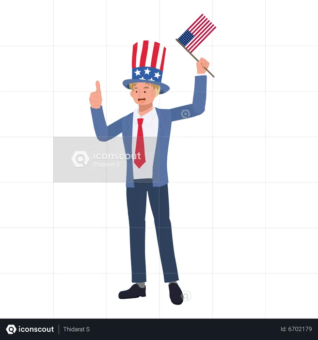Man celebrating Fourth of July  Illustration