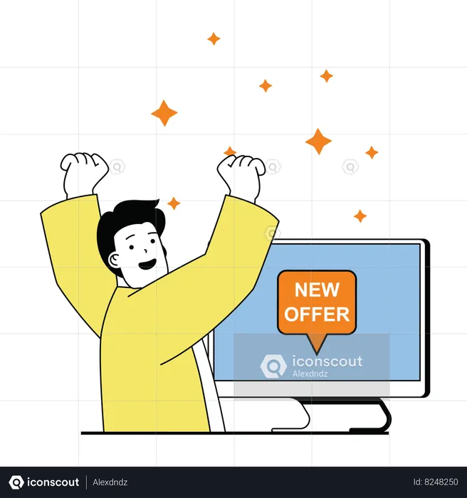 Man celebrating new offer  Illustration