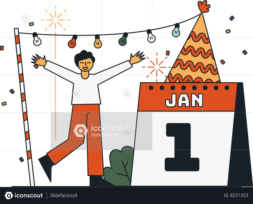 Man Celebrating New Year  Illustration