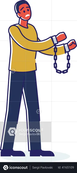 Man chained in handcuffs  Illustration