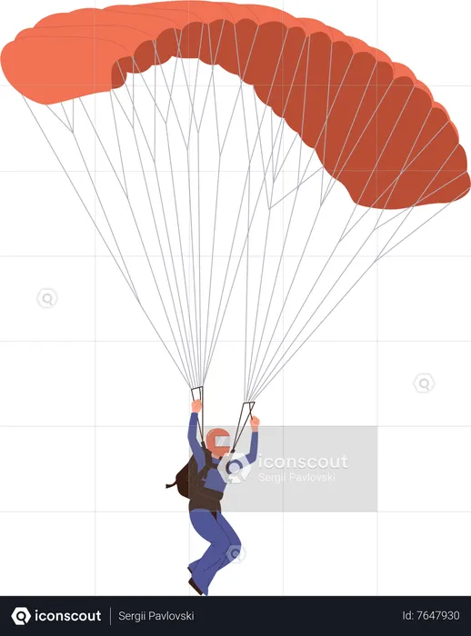 Man character parachuting descending in sky enjoying skydiving  Illustration