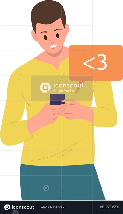 Man character using mobile phone texting message  Illustration