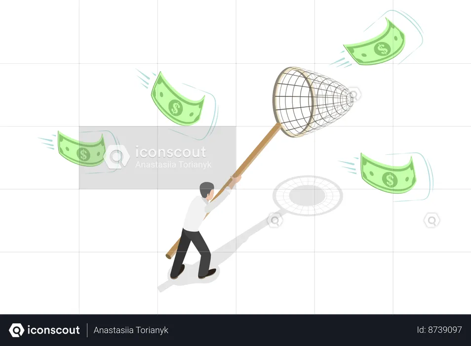 Man chasing money  Illustration