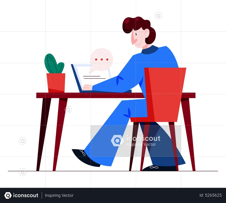 Man chatting on laptop while sitting on desk  Illustration