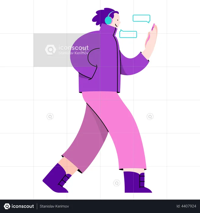 Man chatting on phone while walking  Illustration