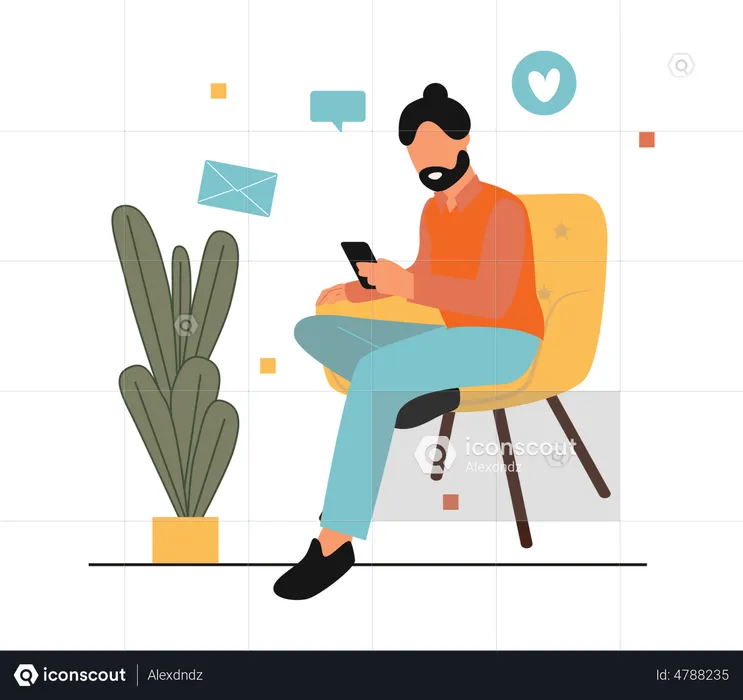 Man chatting on social media  Illustration