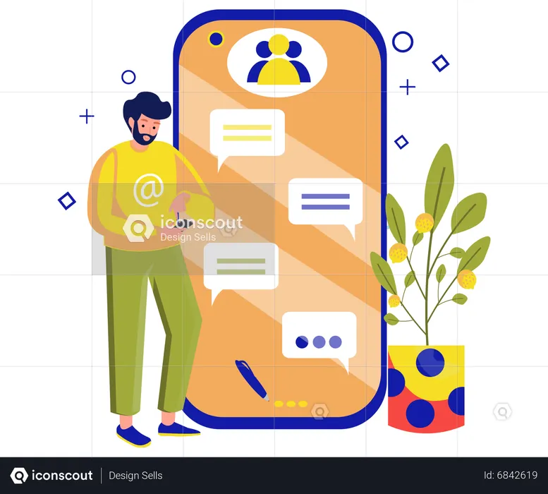 Man chatting on social media  Illustration