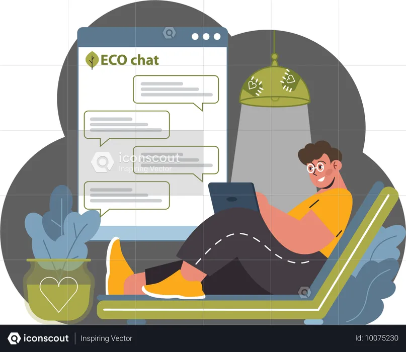 Man chatting online on Waste management topic  Illustration