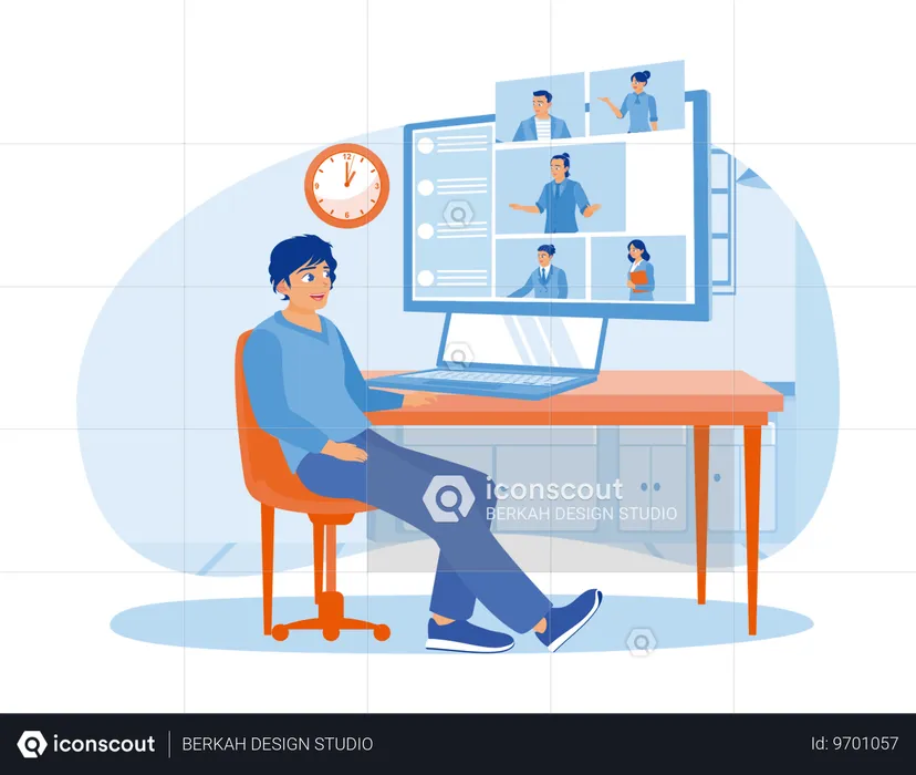 Man chatting with coworker online  Illustration