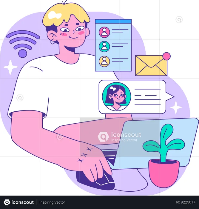 Man chatting with girlfriend online  Illustration