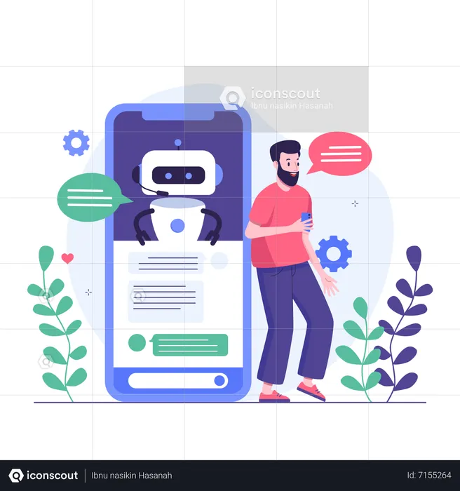 Man chatting with mobile chatbot  Illustration