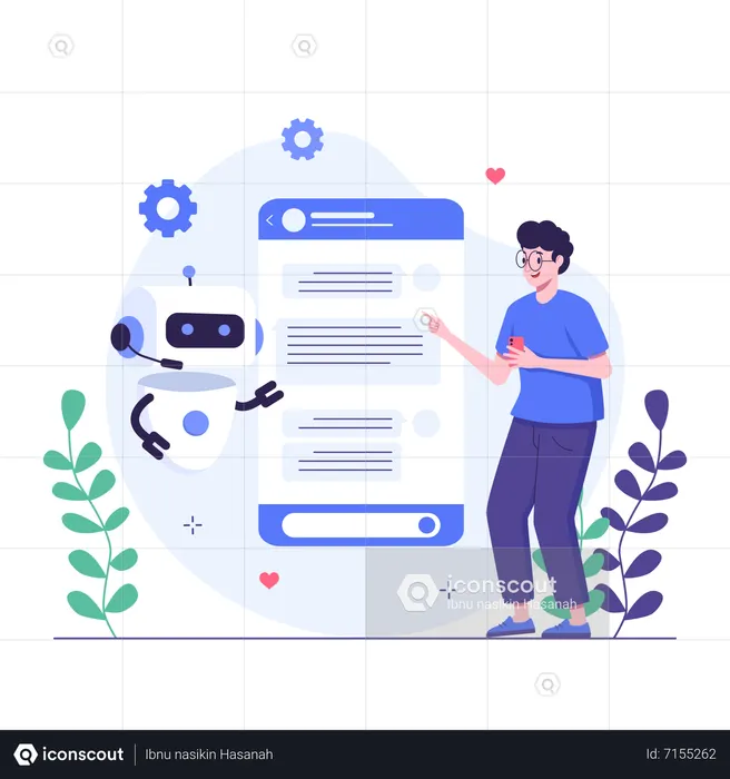 Man chatting with mobile chatbot  Illustration