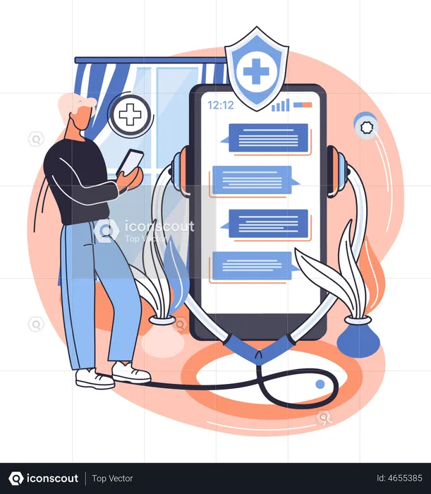 Man chatting with online healthcare service  Illustration