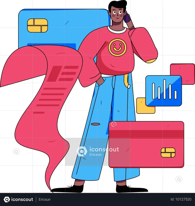 Man check credit  Illustration