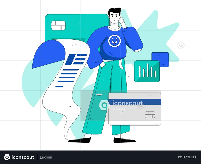 Man check credit  Illustration