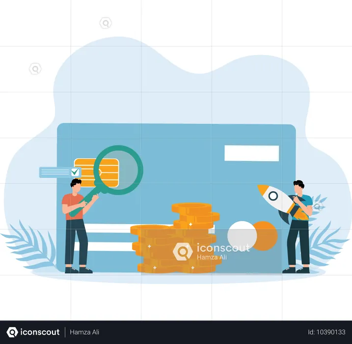 Man check Debit card  Illustration