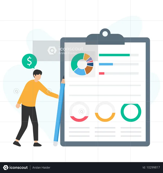 Man Check Revenue Statement  Illustration