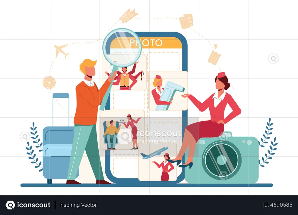 Man checking air hostess service  Illustration