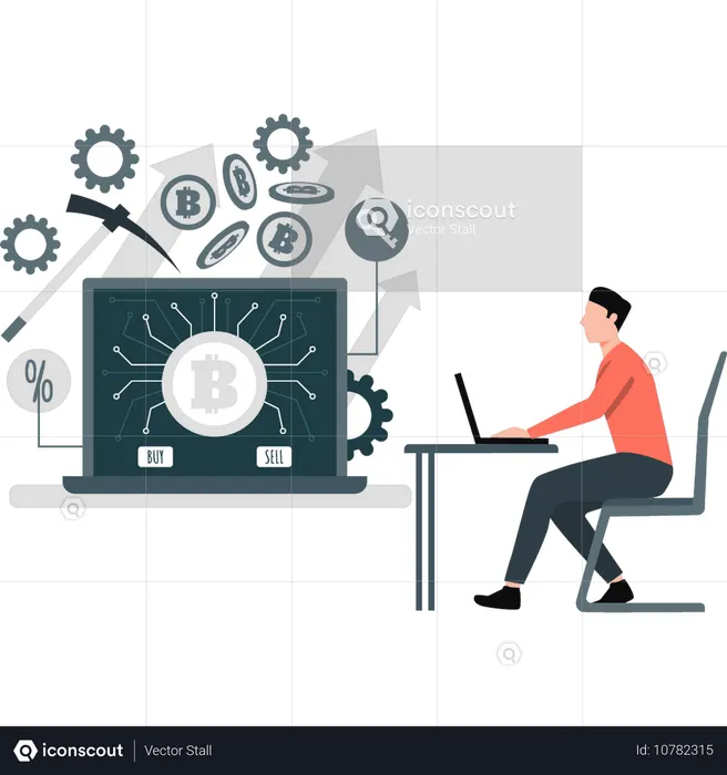 Man checking bitcoin networking  Illustration