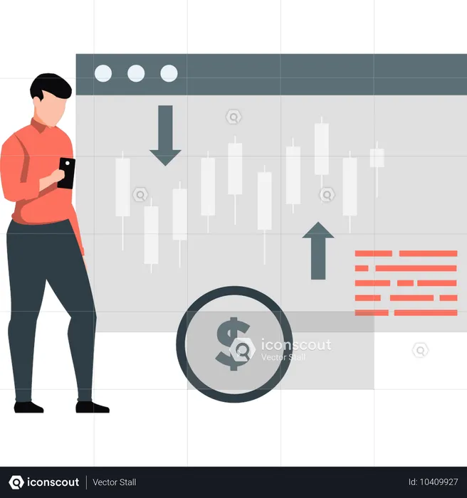 Man checking business profit and loss on mobile  Illustration