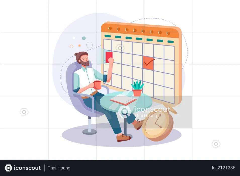 Man checking calendar to schedule meeting  Illustration