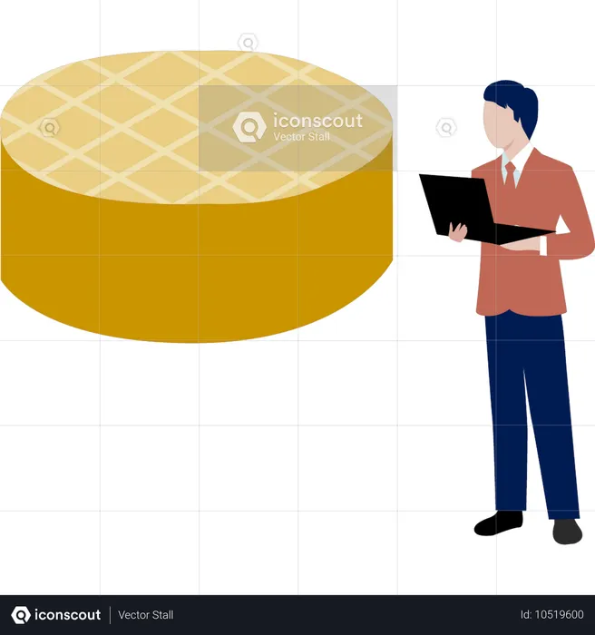 Man  checking cheese cake on laptop  Illustration