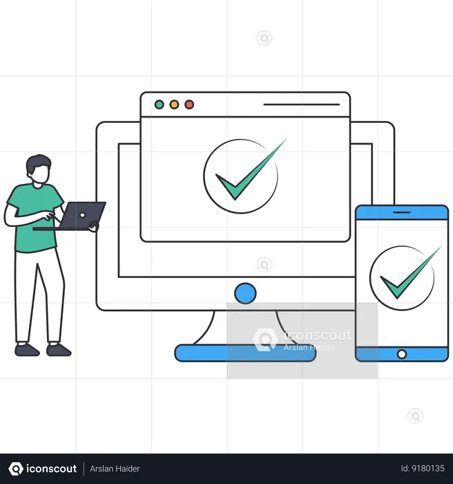Man checking Cross browser compatibility  Illustration