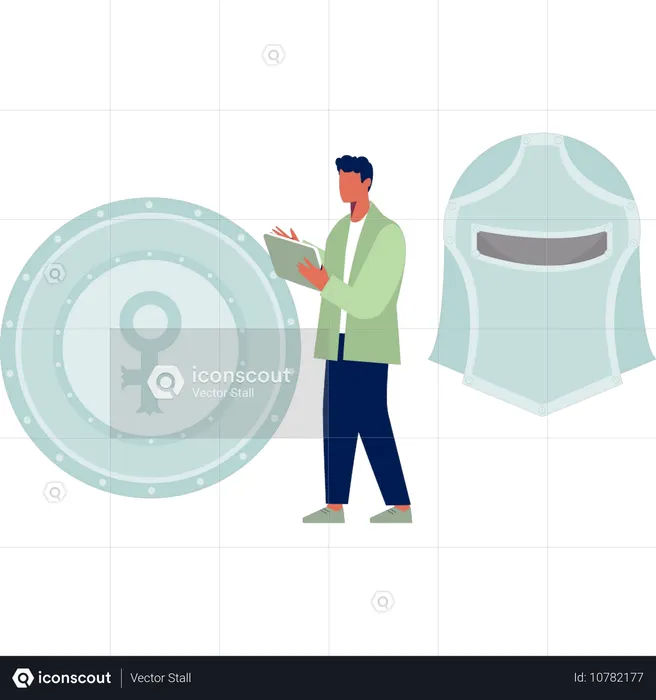 Man checking dart board  Illustration