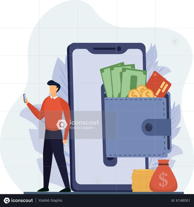 Man checking e wallet  Illustration