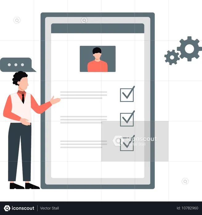 Man checking employee profile  Illustration