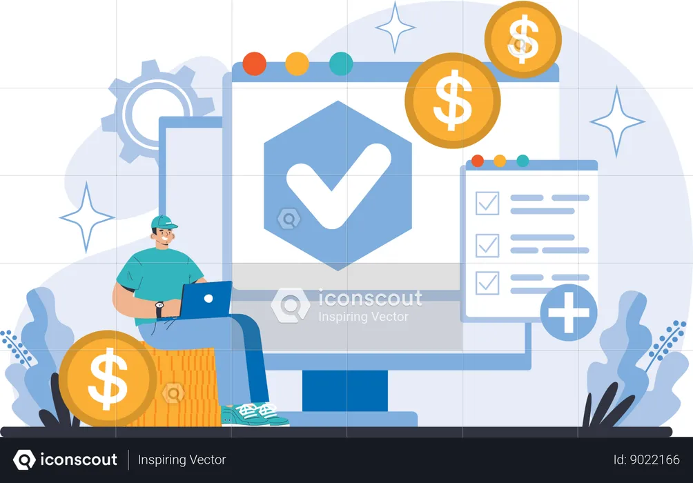 Man checking financial security  Illustration