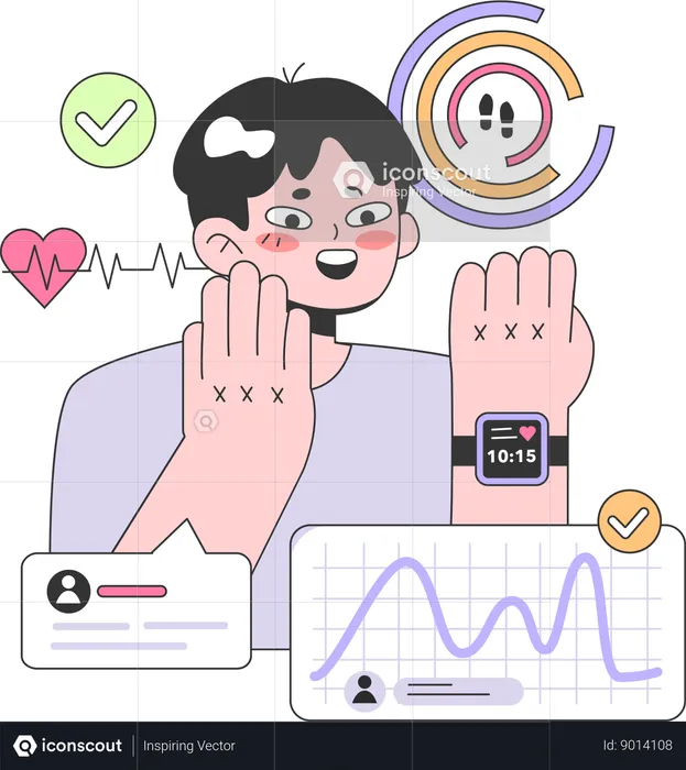 Man checking heart beat on fitness band  Illustration