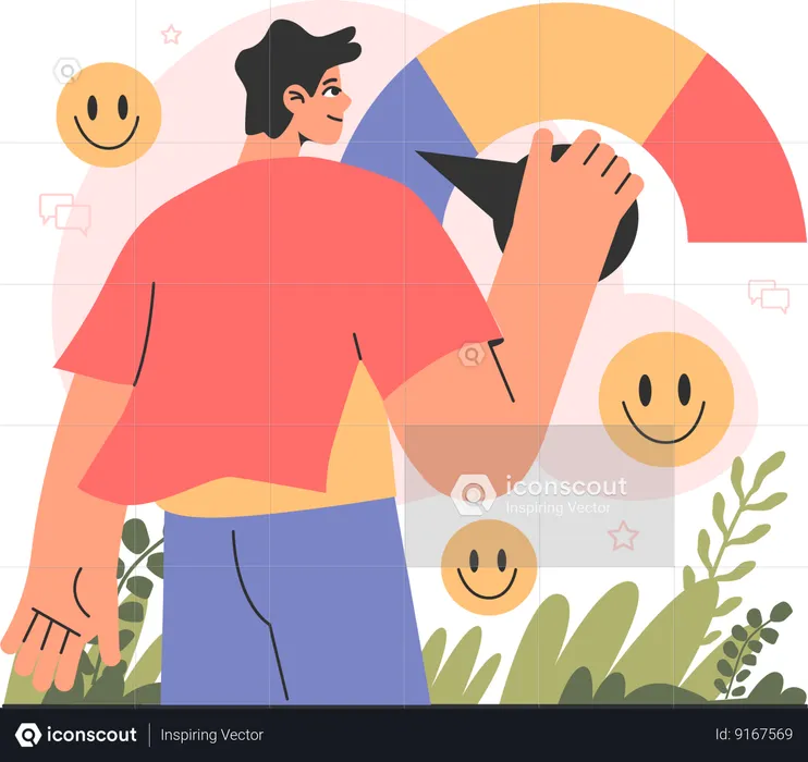Man checking his mood  Illustration