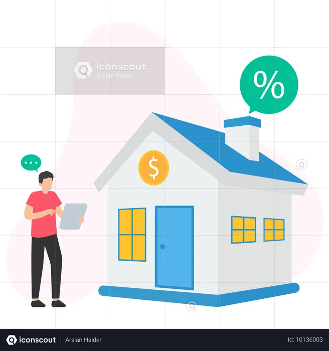Man checking House Discount  Illustration