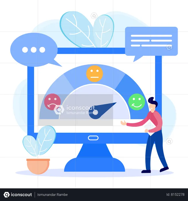 Man checking online survey performance  Illustration