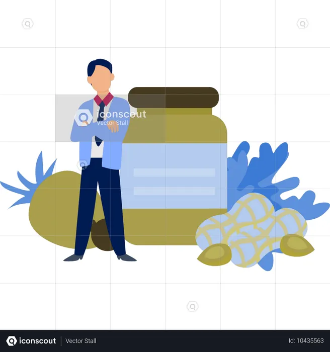 Man checking peanut butter and vegetable  Illustration