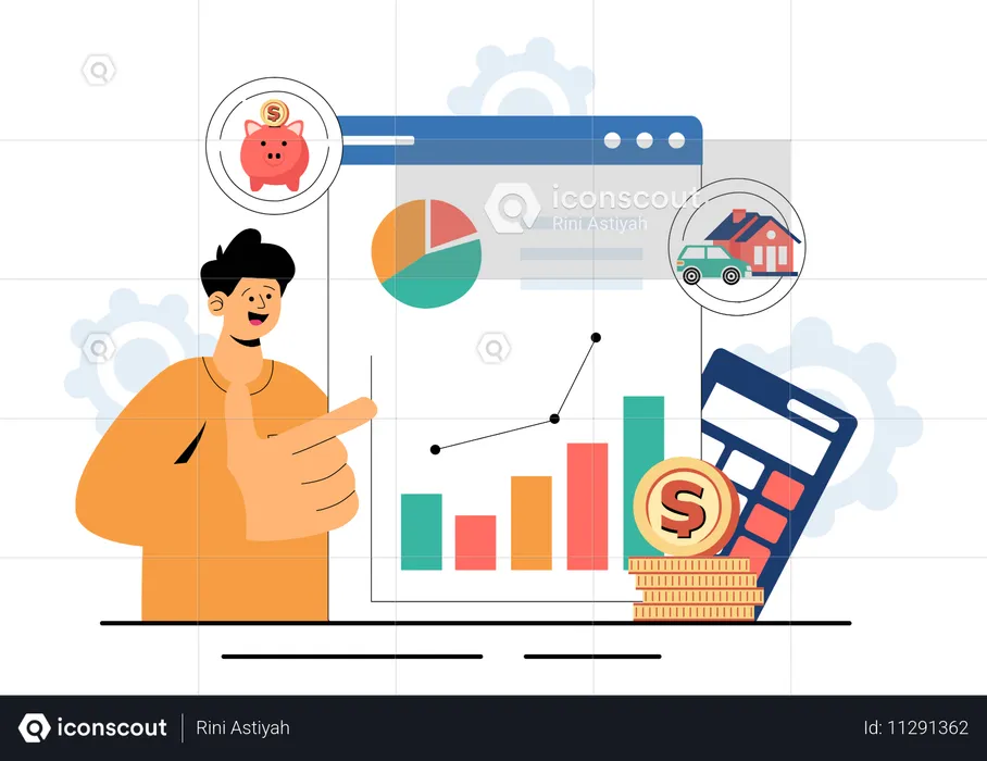 Man Checking Personal Finance Management  Illustration