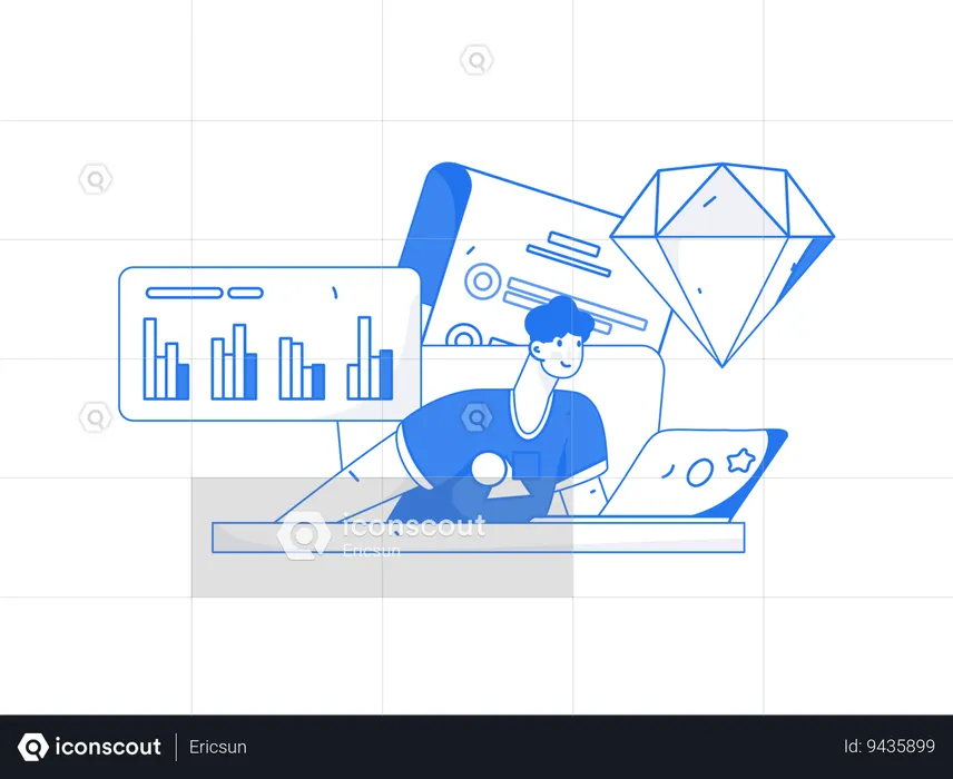 Man checking Premium analysis using laptop  Illustration